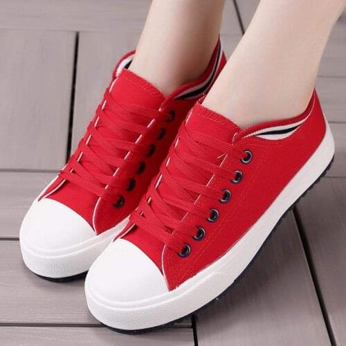 Ladies Canvas Shoes Black White Sneakers Classic Flats Shoes Women Lace Up Sport Shoes Woman Red Sneakers
