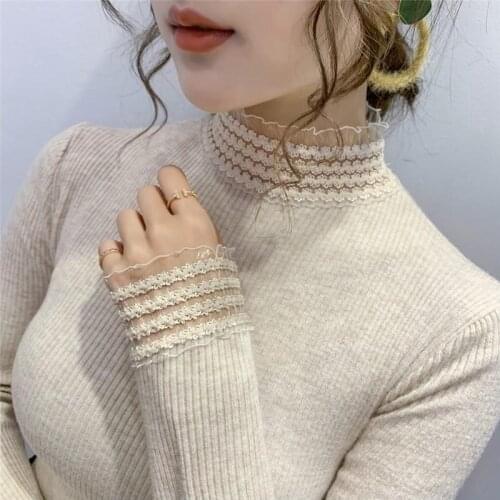 Woman Sweaters Half Turtleneck Thick Fall/Winter Slim Lace Pullover Long Sleeve Womens Knitwear Fashionable Sweater Women