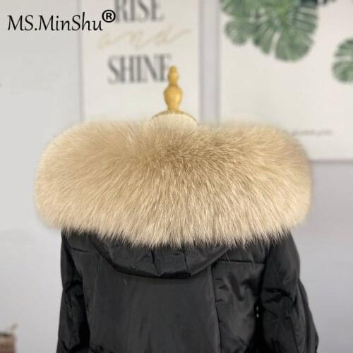 Ms.MinShu Winter 100% Real Fox Fur Collar For Hood Trim Beige Color Large Size Custom Made Free shipping