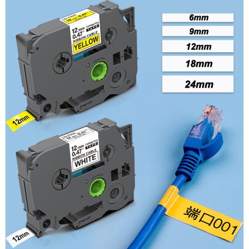 6/9/12mm TZe Cable Label TZeFX231 TZ FX221 FX211 for Brother TZ White Tape Compatible for Brother P-touch PT-H110 Label Maker