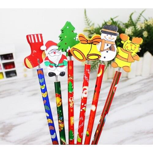 1PC Christmas Childrens Stationery Cartoon Pencil Xmas Santa Claus Kindergarten Primary School Gifts Noel