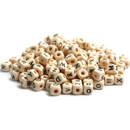 100pcs 10mm Alphabet A-Z Letter Natural Wood Spacer Beads Wooden Beads Square Cube Jewelry Making DIY