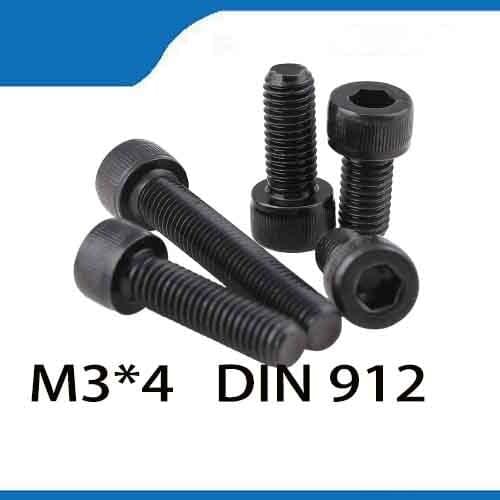 100pcs/Set M3*4 Tapping Screws Black Carbon Steel Allen Bolt Hex Socket Head Cap Screws M3x4 Screw Fasteners