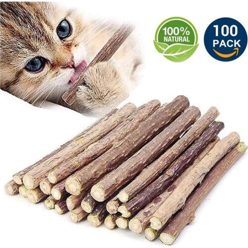 100Pcs/lot Natural Matatabi Catnip Toy Wood Pet Cats Toy Cats Molar Toothpaste Branch Cleaning Silvervine Cat Snacks Sticks