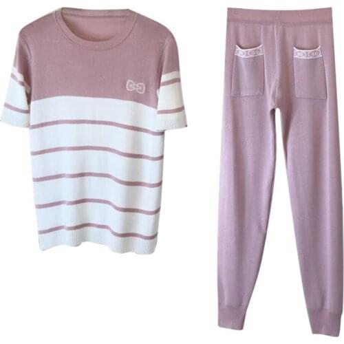 2021 summer new Han Fan sweet butterflies crashed color ice silk short sleeve shirt + elastic feet pants suit