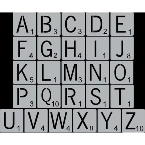 26PCS Reusable Scrabble Letters Alphabets Stencils Drawing Painting Templates for DIY Craft Home Wall Decoration 4x4inch