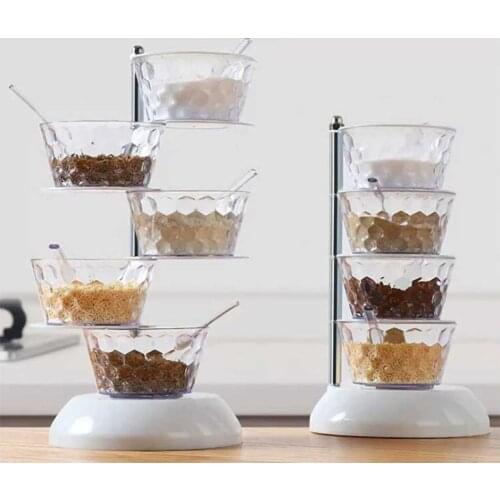 4/5 Layers Rotate Crystal Seasoning Box Transparent Spices Storage Boxs Kitchen Multi-layer Wall Hanging Condiment Bottle Can