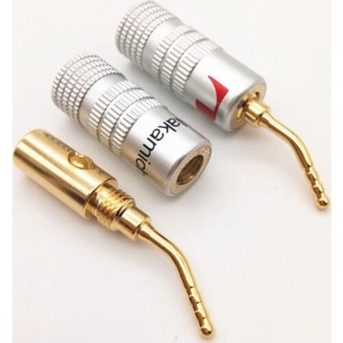 4Pcs/lot 2mm Banana Plug Nakamichi copper Gold Plated Speaker Screws Lock connector Angel wire pin type audio amplifier plug
