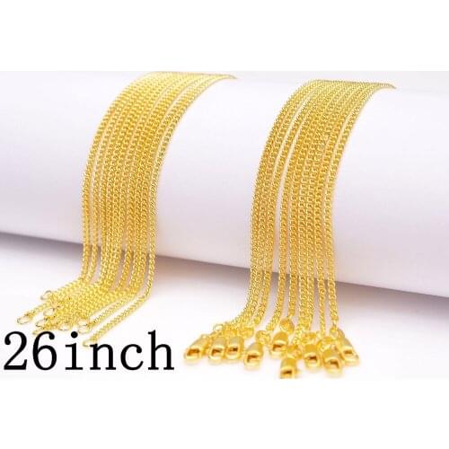 5PCS 26Inch Gold Jewelry Yellow Gold Filled Necklaces Flat Curb Chain GF For Pendant DIY Accessories