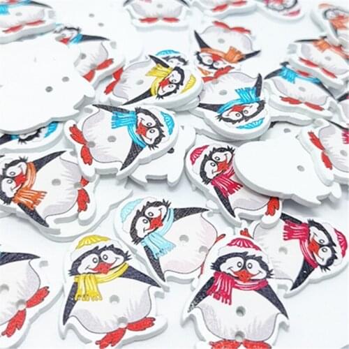 50pcs 28mm Mixed Penguin Wooden Buttons For Clothes Crafts Sewing Scrapbooking DIY Accessories