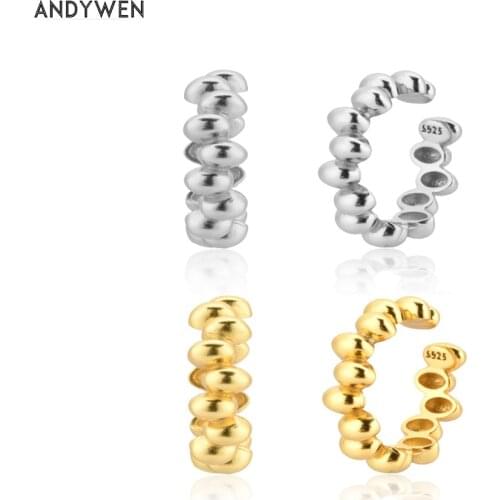 ANDYWEN 925 Sterling Silver Gold Beads Charms Ear Cuff Earring Earcuff None Piercing Clips Cuffs Women Party Rock Fine Jewelry