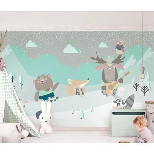 Bacal Custom Children Room Wall 3d Wallpaper Mural Cute cartoon blue goat bear fox rabbit cloud children background wall Decor