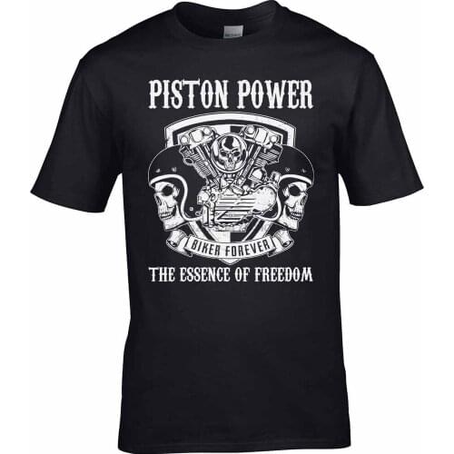 Biker T-Shirt Cafe Racer Motorbiker Motorcyclist Twin Skull Piston Power Ace