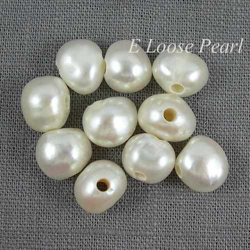 Wholesale Baroque Large Hole Pearl White Freshwater Pearl 9.0-10mm 10Pcs 2mm Hole