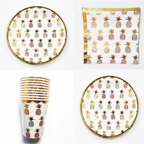 Bronzing Pineapple Birthday Party Decoration Summer Disposable Tableware Wedding Decor Birthday Party Supplies