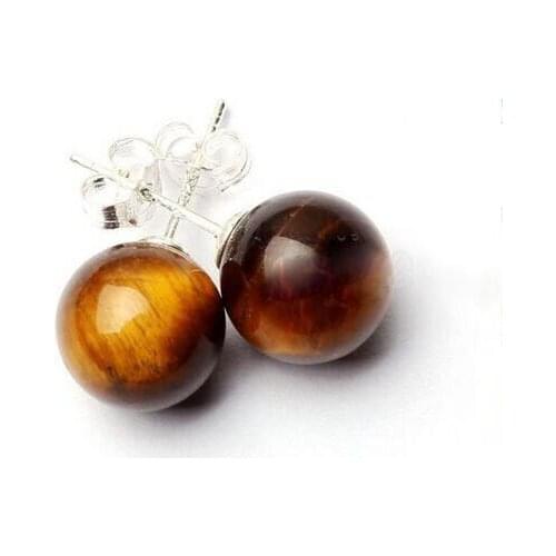 Quick shipping Fashion New 10mm Natural Yelow Tiger Eye Stone 925 Sterling Silver