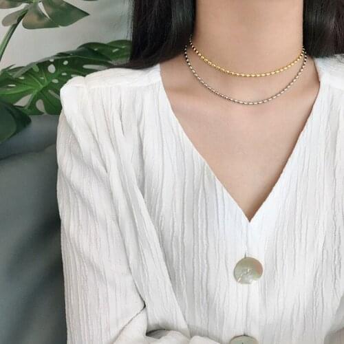 SOHOT Real 925 Sterling Silver Oval Round Bead Women Choker Necklace Chic Gold Silver Color Trendy For Female Wedding Jewelry