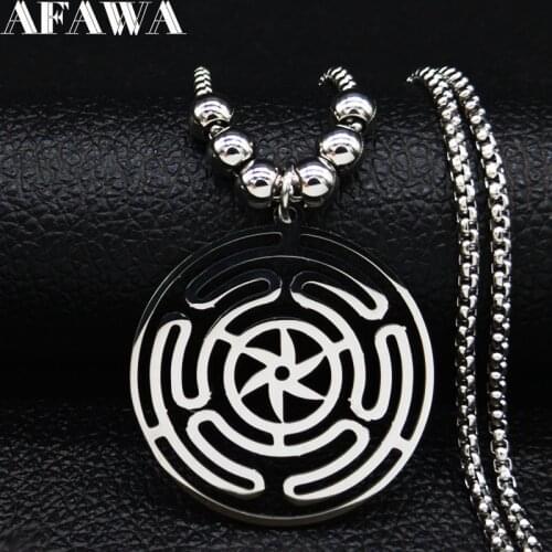 Hekate Wheel Bead Stainless Steel Long Necklace Pendant Strophalos Hecate Magic Symbol Logo Charm colier femme Jewelry N3046S02