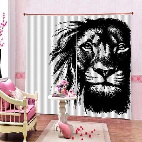 Customized 3D Animal Shower Curtain Black Lion Head Print Leopard For Kids Blackout Curtain Lion