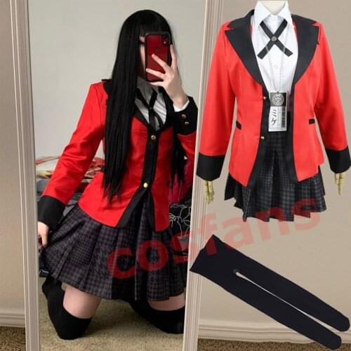 Anime Kakegurui Cosplay Costume Halloween Jabami Yumeko Cosplay Costume Igarashi Sayaka COSPLAY school uniform and Wig + Wig Cap