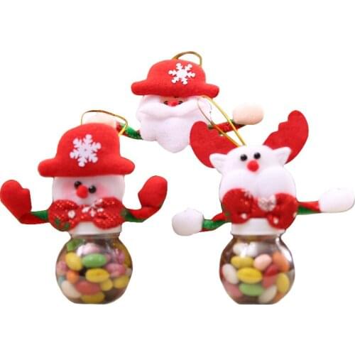 Cute Christmas Candy Storage Can Decor For Home Gift Biscuit Food Storage Jar Mini Old Man Snowman Elk Candy Jar With Lanyard