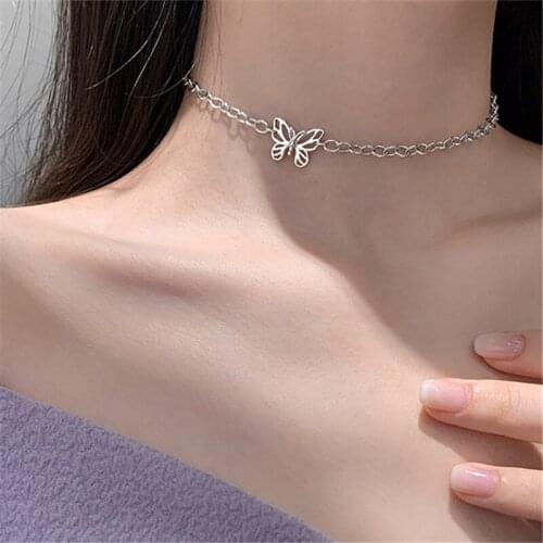Punk Hip hop 925 Sterling Silver Butterfly Charm Necklace For Women Girls Choker Collares Wedding Party Jewelry dz283