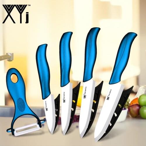 XYj Multi-Colors Kitchen Ceramic Knives Set 3" 4" 5" Chef Knife+Peeler White & Black Blade Fruit Knife With Gift Knife Covers