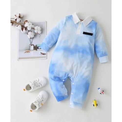 New Fashion Cotton Baby Boy Clothes Tie Dye Turn-down Collar Long Sleeve Baby Romper Comfortable Baby Girl Clothes Winter 0-12M