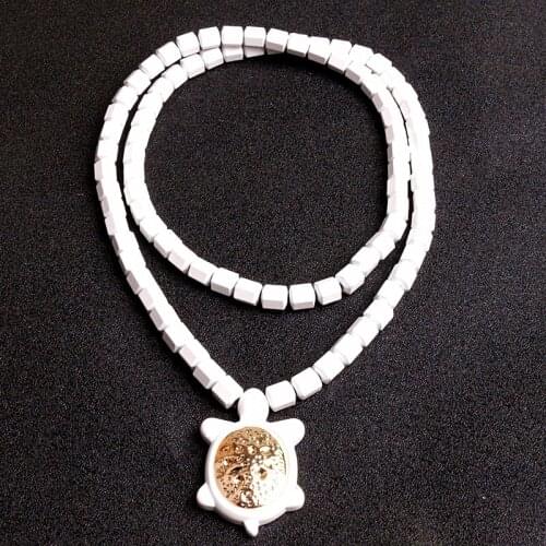New Fashion Hematite Beads Long Necklace Green White brown Tortoise Pendant Punk Necklace For women men jewelry