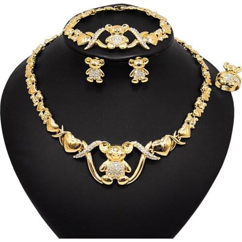 New Arrival XO Teddy Bear Nigerian Beads Wedding Jewelry Set Dubai Gold Color Jewelry Sets African Beads Necklace Bracelet Set