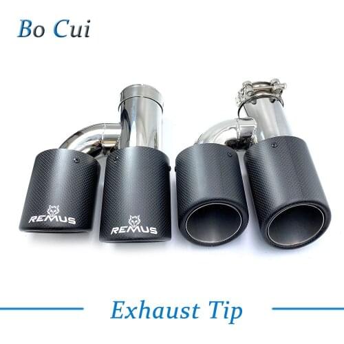 Top Quality 2Pcs H Style Universal Dual Matt Carbon Fiber Exhaust Tip Stainless Steel Modified Exhaust Tip With Remus Logo