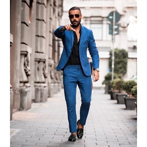Jacket+Pants) Summer Hot Sale Royal Blue 2 Piece Groom Tuexdos For Wedding Formal Prom Suit Party Evening Blazer Custom Made