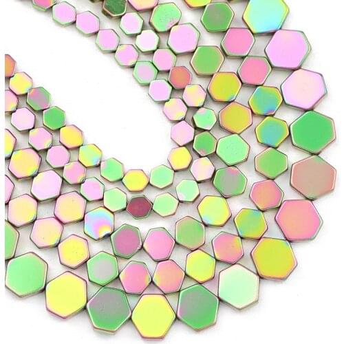 4/6/8MM Flat Hexagon New Green Hematite Beads Natural Stone Spacer Loose Beads For DIY Necklace Bracelets Jewelry Making 15"