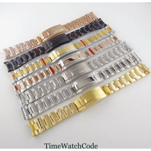 20mm Oyster Watch Strap Watchband Metal Bracelet Spare Parts Wristwatch Replacement Black / Gold Color Plated Stainless Steel