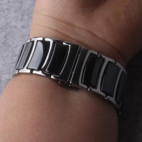 Watchband Ceramic strap between stainless steel Polished 20mm 22mm band Strap Bracelets for Smart Watches GT2 2pro/Samsung Watch