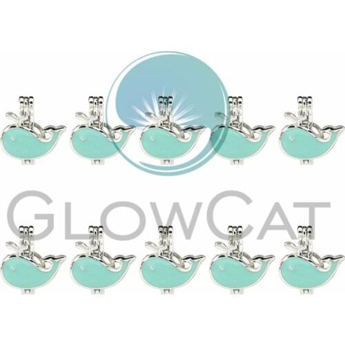 Blue Enamel Whale Beads Cage Pendant Perfume Diffuser Pearl Cage Locket Pendant 10X K1057