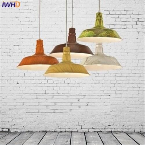 IWHD Modern Pendant Lights Nordic Style Luminaire Hanging Lamp Vintage Pendant Lamps Rustic Wood Light Aluminium Lampshade