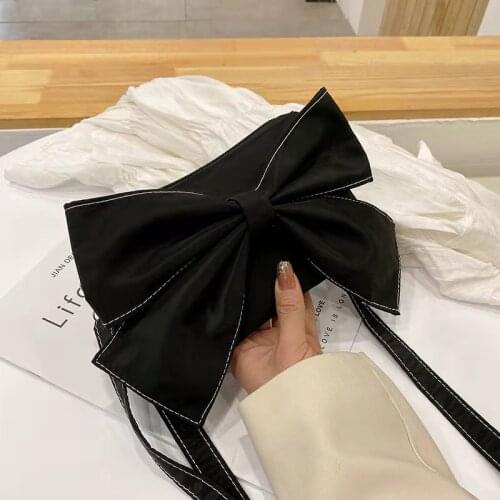 Bow Baguette Shoulder Bags For Women Chain Solid Color 2021 Autumn New Designer Casual All-Match Nylon Cloth Cross-Body Bags