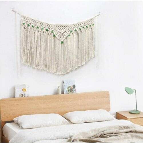 Handmade Woven Large Macrame Wall Hanging Tapestry with Wooden Beads Bohemian Fringe Curtain Banner Wedding Backdrop