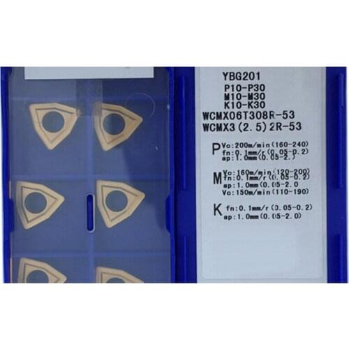 ZC WCMX06T308R-53 YBG201 WCMX 06T308 10pcs U Drill Insert WCMX06T308 Drilling for steel and stainless steel Lathe Tools Turning