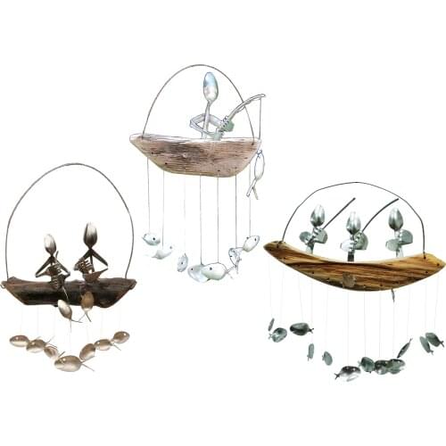 Wind Bell Wind Chime Fishing Man Sculpture for Home Patio Balcony Decoration