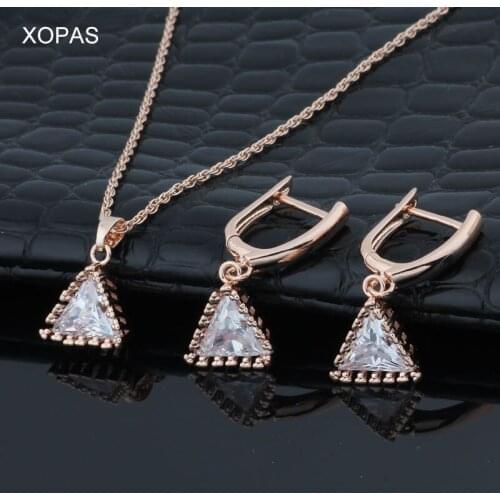 XOPAS Fashion Jewelry Set Luxury Classic Triangle Shiny Earrings Zircon Engagement Party Popular Earrings Set Best Gift