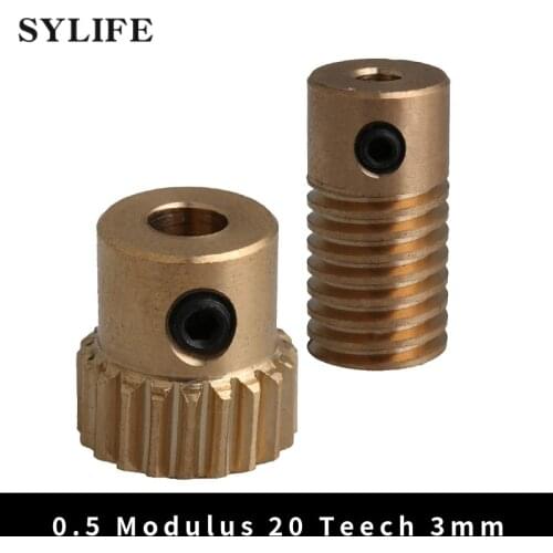 Yellow 0.5 Modulus Compact Brass Worm Reducer 20 T Wore Gear Wheel + 3mm Bore Worm Gear Shaft