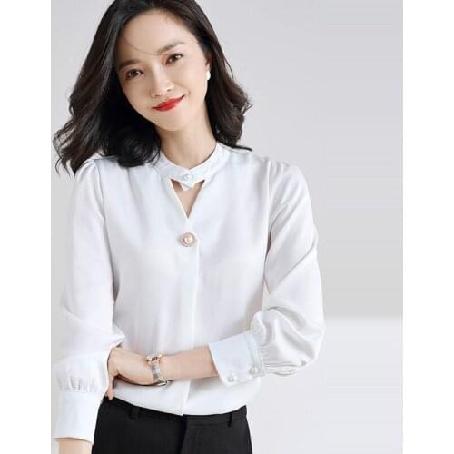 Womens Spring Summer Style Chiffon Blouses Shirt Womens Elegant Solid Color Button Long Sleeve Casual Tops SP256