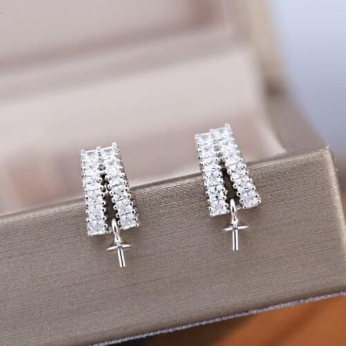 925 Sterling Silver Women Stud Earrings Brilliant Crystal 6mm7mm8mm Round Bead or Pearl Semi Mount Earrings DIY Stone Wholesale