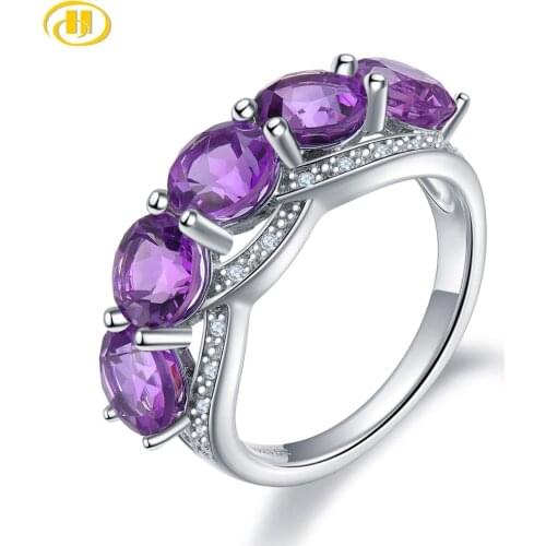 Hutang 4.04ct Amethyst Silver Ring 925 Sterling Silver Genuine Purple Stone Women Wedding Rings Fine Gemstone Elegant Jewelry