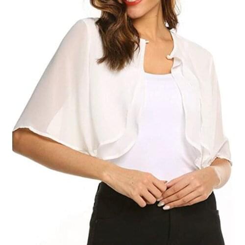 Womens Fashion Half Sleeve Layered Open Front Loose Sheer Bolero Chiffon Shrug Cardigan Top For Wedding Party Dress Cover Up