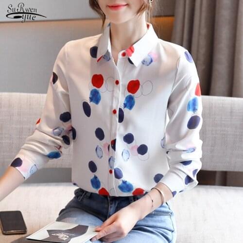 2021 New Autumn Polka Dot Long-Sleeve Blouse Women Office Lady Plus Size Chiffon Shirts Women Button Cardigan Female Tops 10894