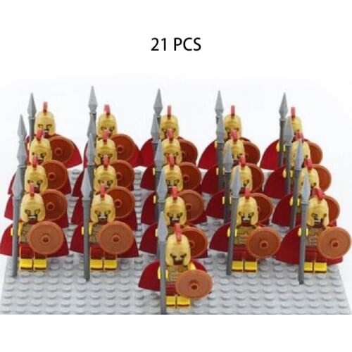 21P Plastic Military Roman Little Soldier Statuette Toy Spartan Warrior Assembled Building Blocks Childrens Birthday Gift Toys