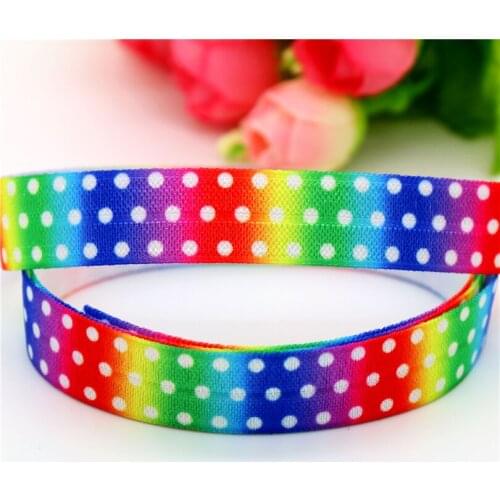 5/8'' Free shipping Fold Elastic band polka dots rainbow printed FOE headband headwear hairband decoration wholesale OEM S553
